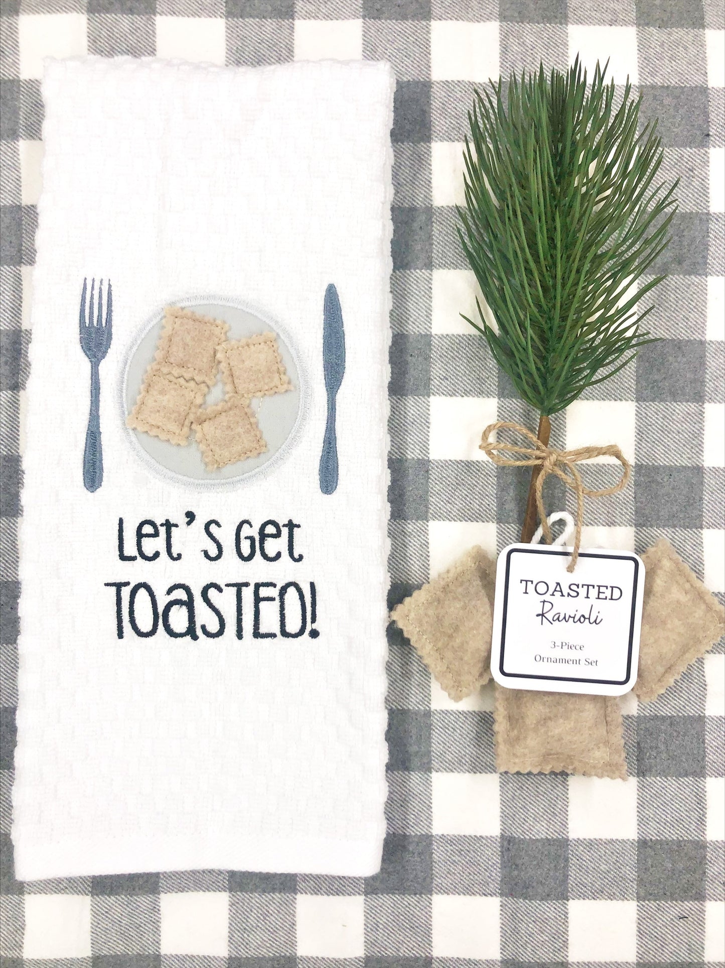 Toasted Ravioli Kitchen Towel and Christmas Ornament Gift Set, St. Louis Original!!