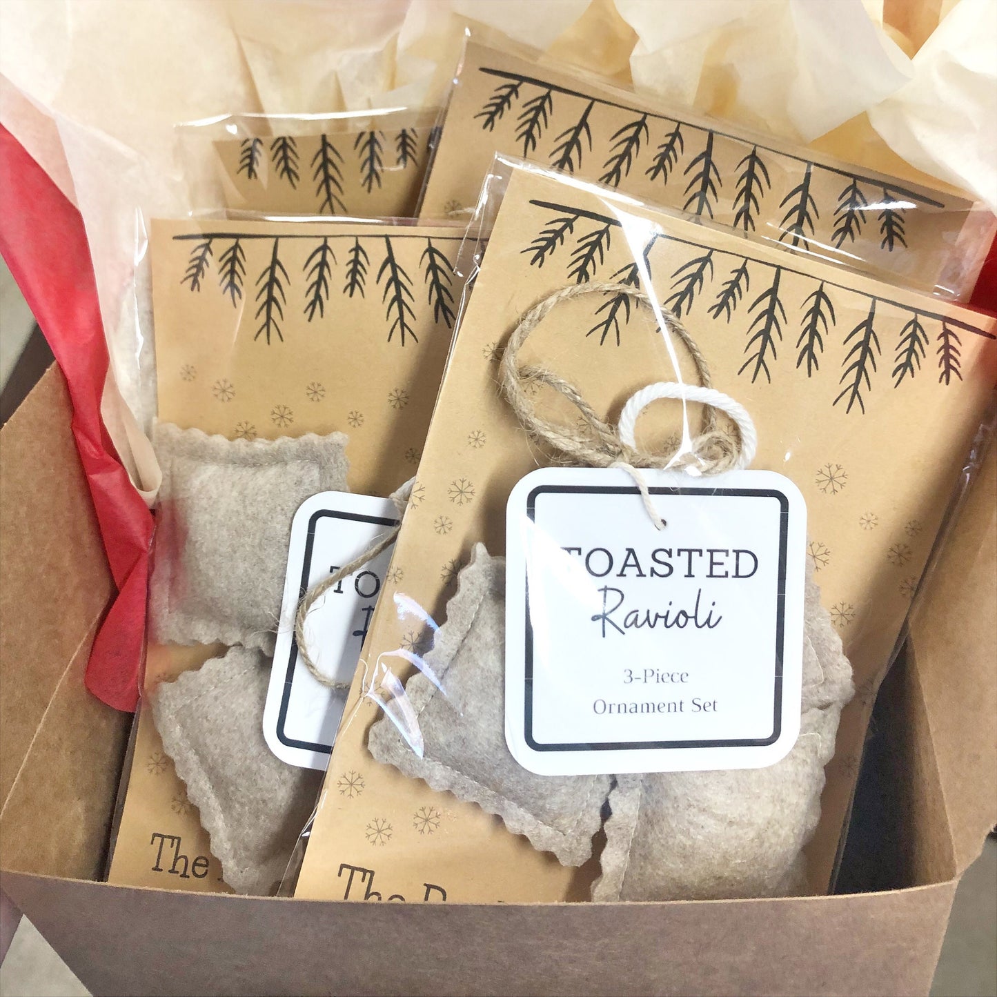 Toasted Ravioli Christmas Ornament Gift Set, 3 Piece Sets, Authentic-Sized, St. Louis Original!