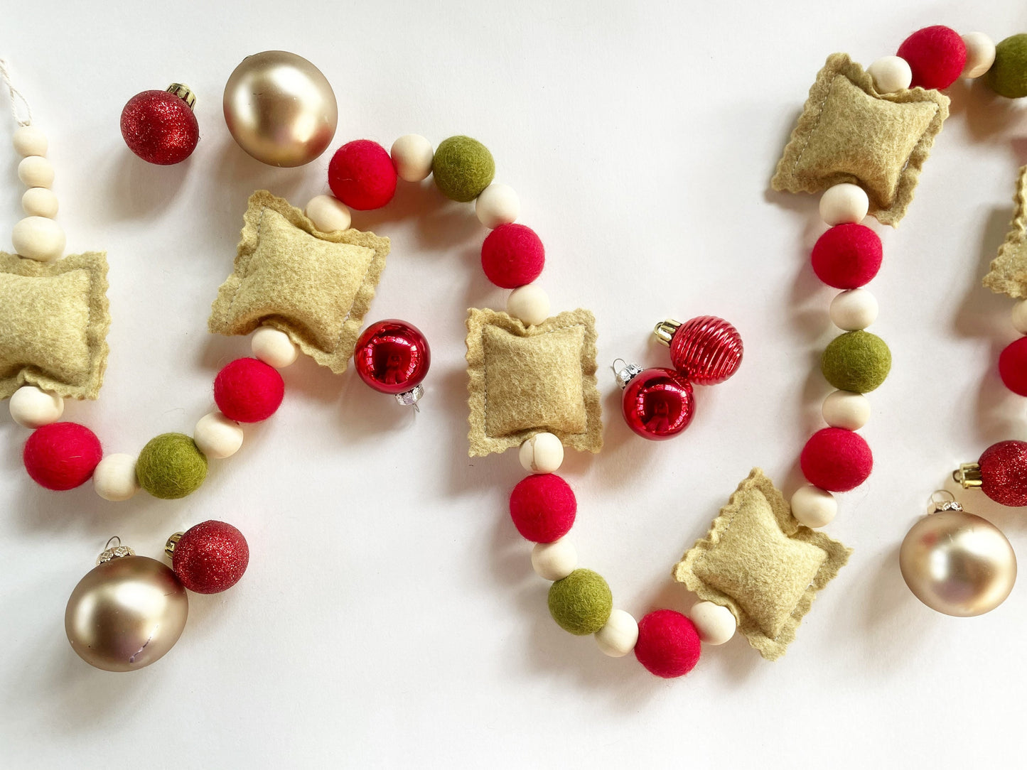 Toasted Ravioli Garland, Felt Christmas Garland Red/White/Green, St. Louis Christmas Garland