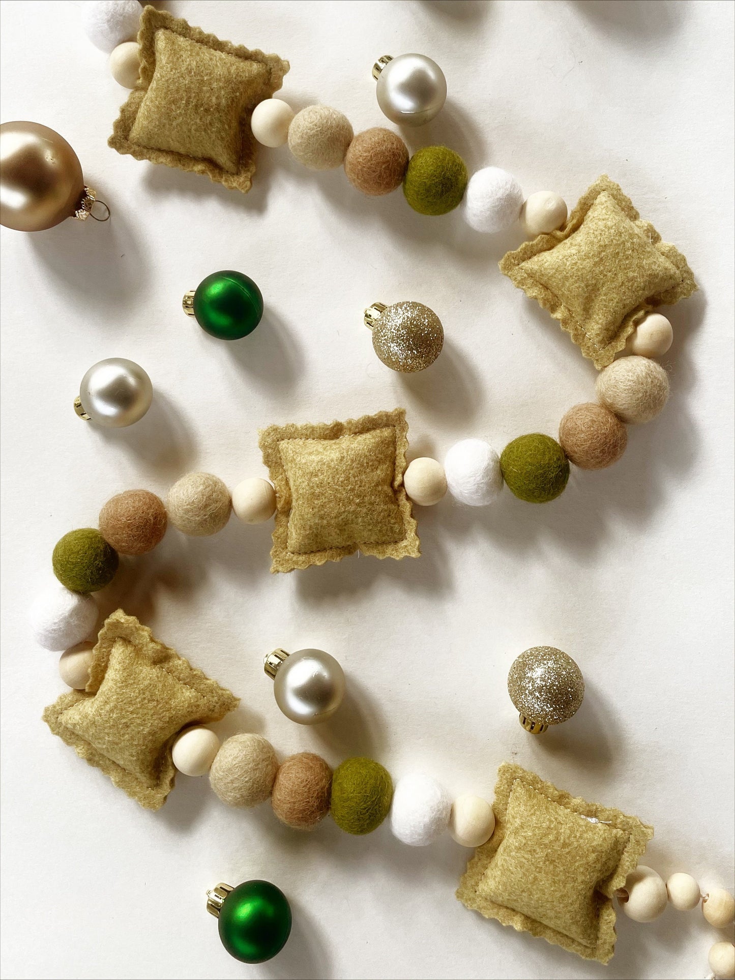 Toasted Ravioli Garland, Felt Christmas Garland Green and White, St. Louis Christmas Garland
