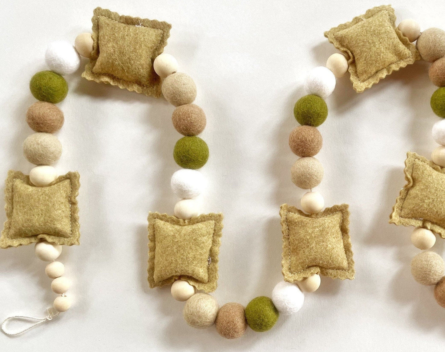 Toasted Ravioli Garland, Felt Christmas Garland Green and White, St. Louis Christmas Garland