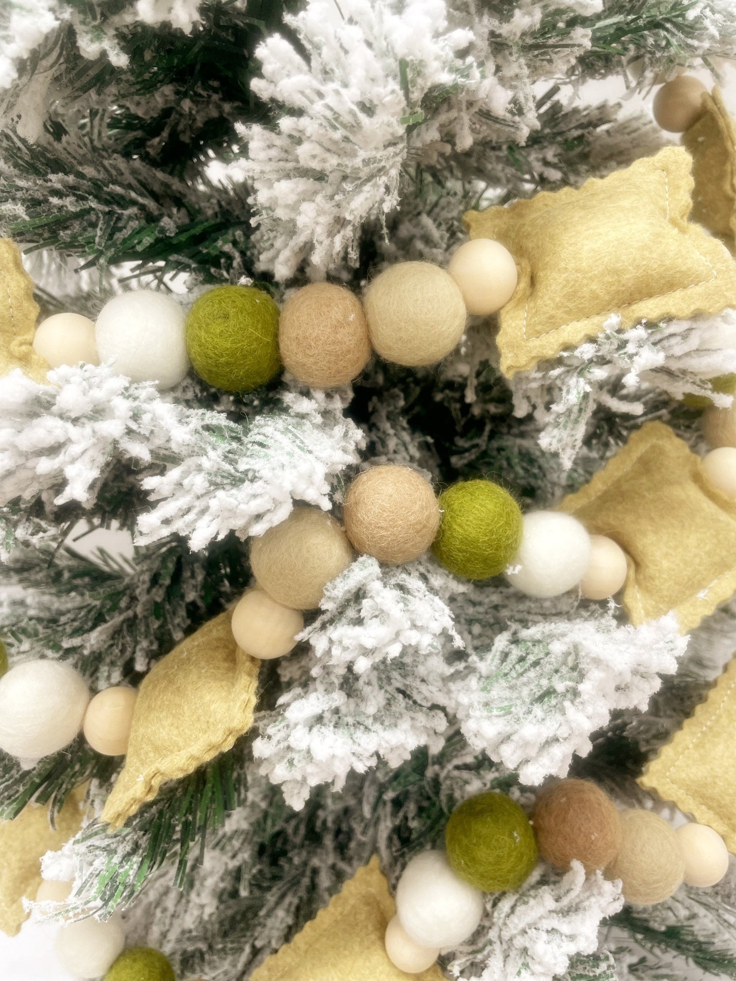 Toasted Ravioli Garland, Felt Christmas Garland Green and White, St. Louis Christmas Garland