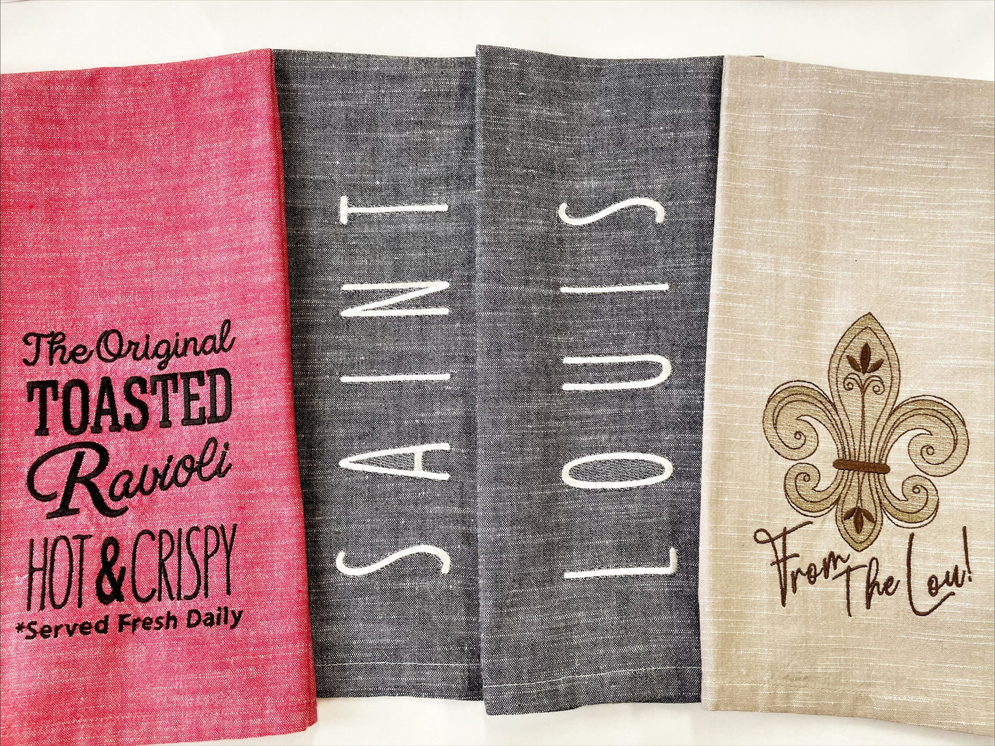 Saint Louis Embroidered Kitchen Towels Set of 2 , Black/White Chambray