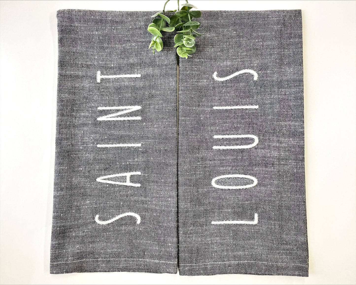 Saint Louis Embroidered Kitchen Towels Set of 2 , Black/White Chambray