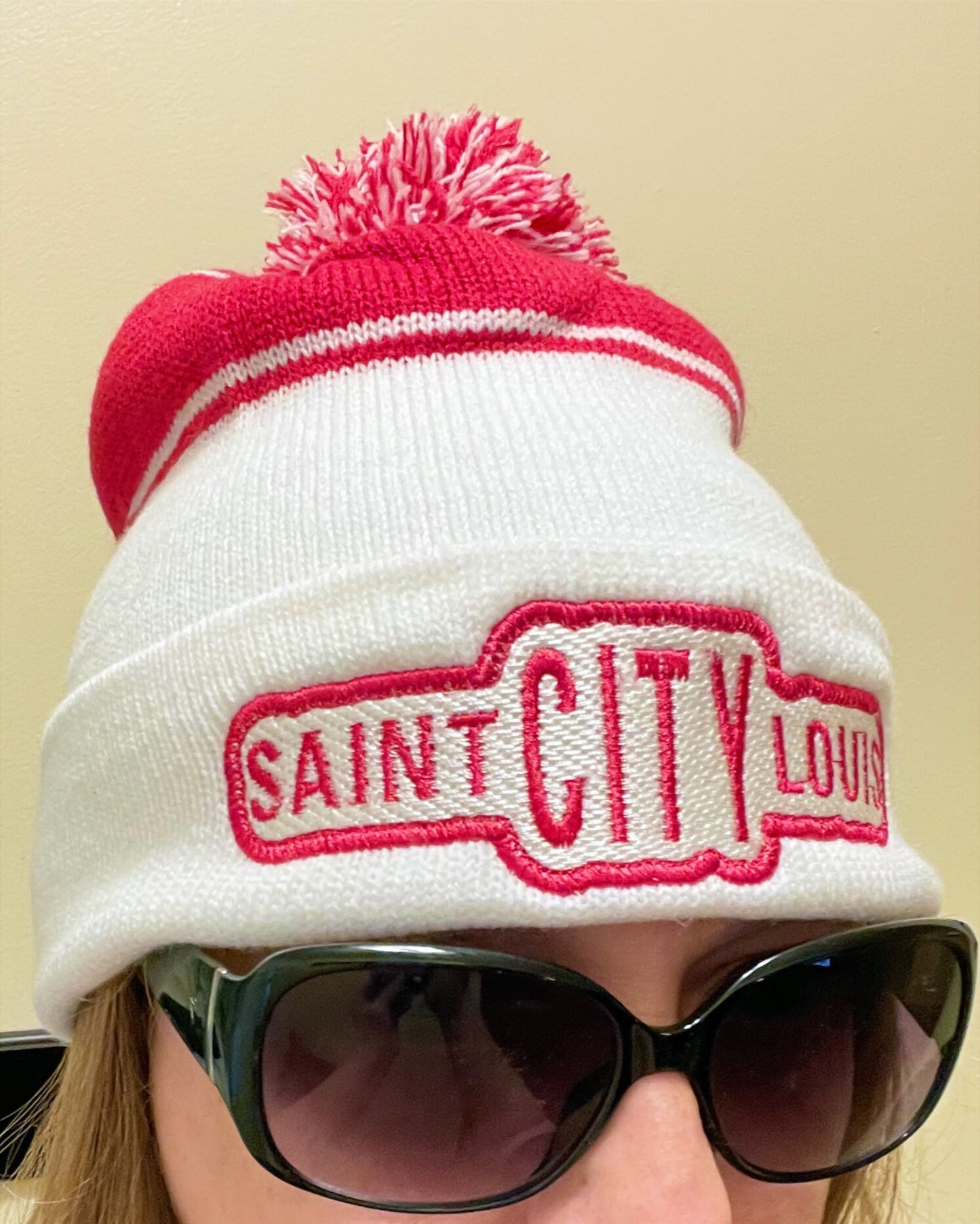 St. Louis City Women’s Pom Hat Beanie Pink Striped