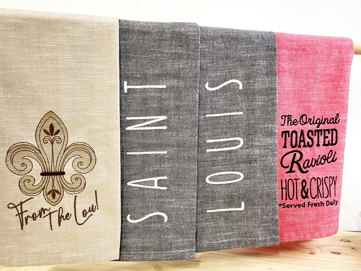 Saint Louis Embroidered Kitchen Towels Set of 2 , Black/White Chambray