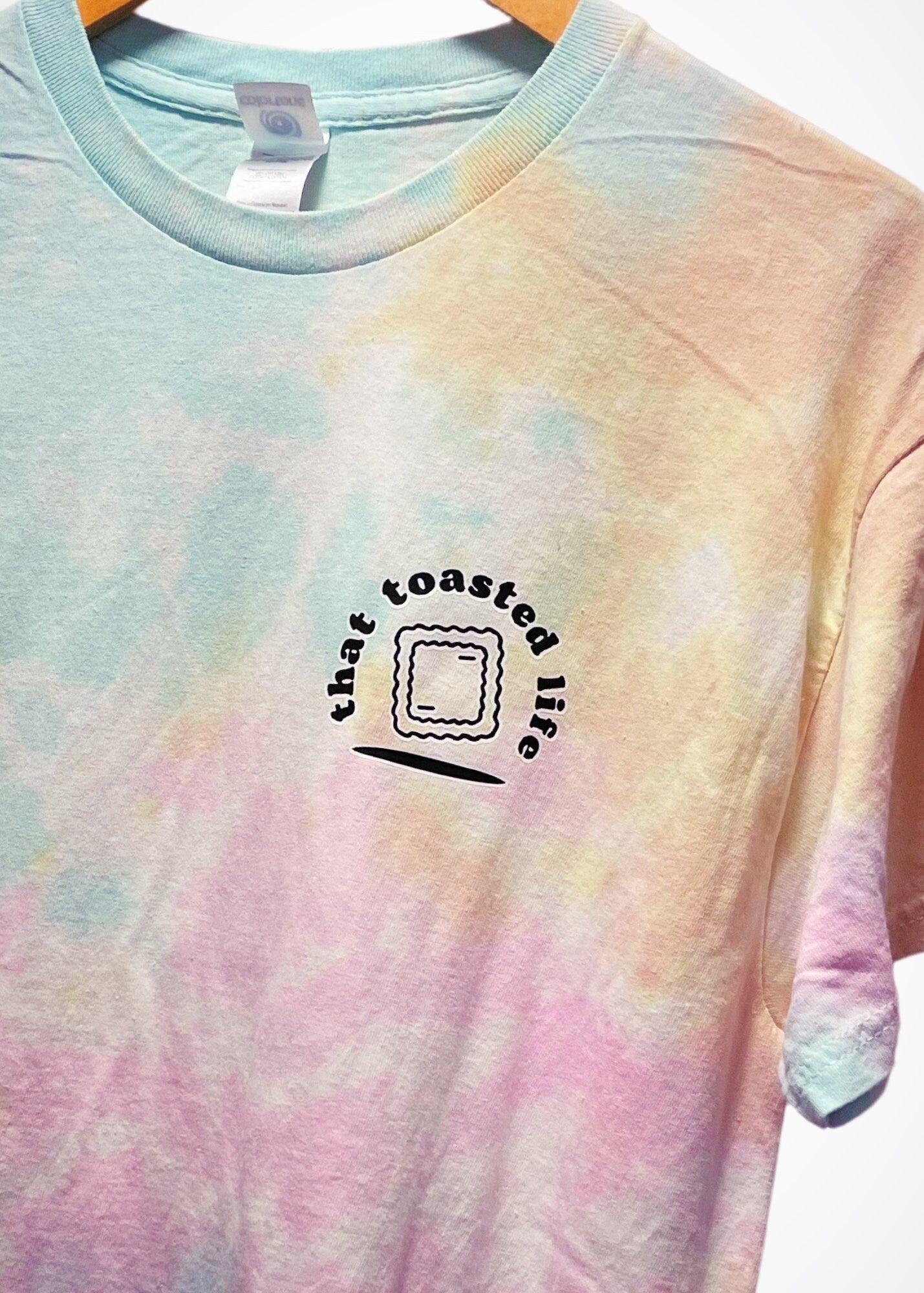 Tie Dye St. Louis "That Toasted Life" Toasted Ravioli Adult Tee Shirt Pink/Yellow