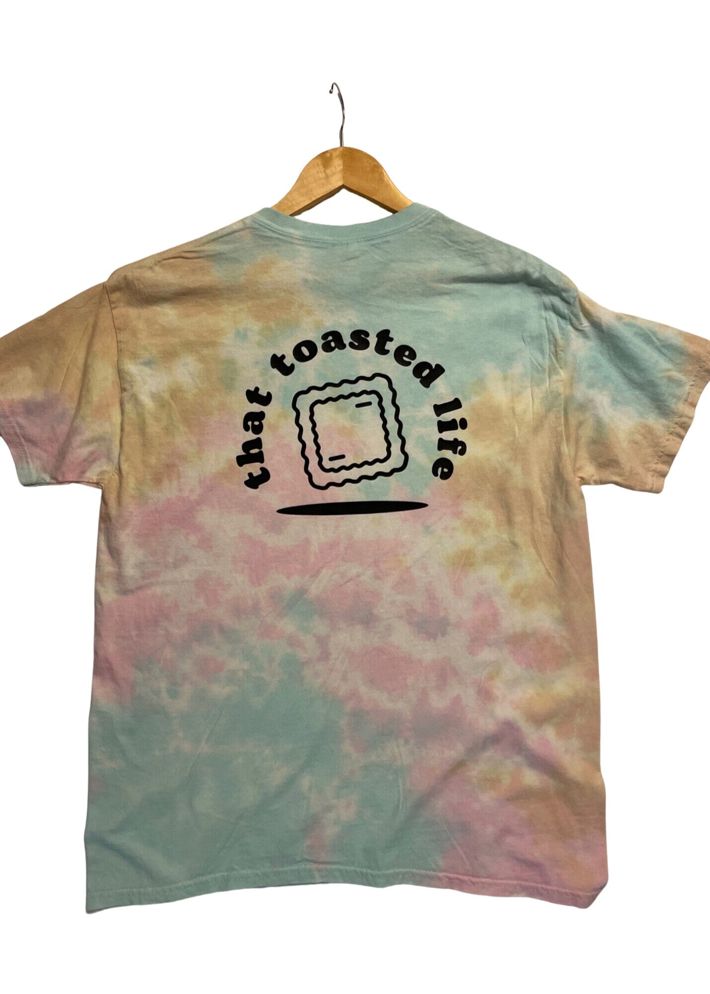 Tie Dye St. Louis "That Toasted Life" Toasted Ravioli Adult Tee Shirt Pink/Yellow