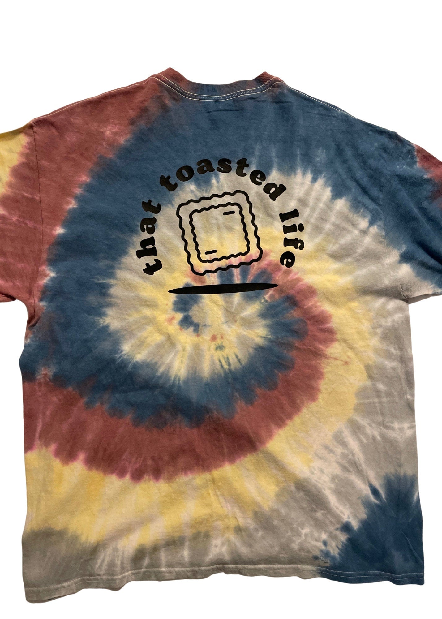 Tie Dye St. Louis "That Toasted Life" Toasted Ravioli Adult Tee Shirt Blue, Yellow, Gray