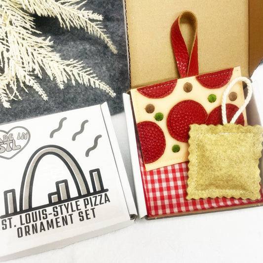 Pizza Christmas Ornament St. Louis-Style Thin Crust Pizza Ornament With Optional Toasted Ravioli/STL Funny Food/Provel Gift In Pizza Box