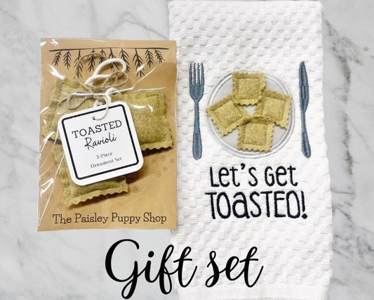 Toasted Ravioli Kitchen Towel and Christmas Ornament Gift Set, St. Louis Original!!